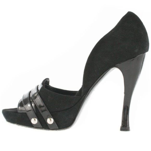 CHRISTIAN DIOR Black Suede Semi Plat Open Toe Pumps Size 6 - Picture 1 of 7